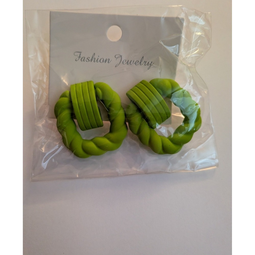 Chunky‎ Lime Green Door Knocker Earrings Retro Twisted Hoop Statement Jewelry